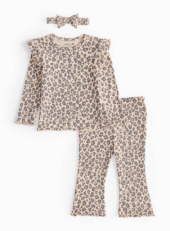 Leopard Printed Ribbed 3-Piece Set 6-9 months